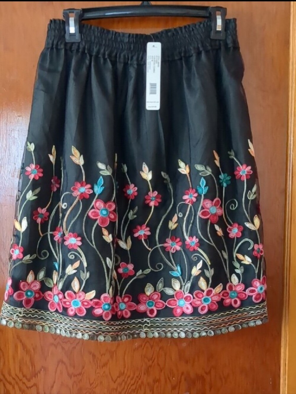 august silk Black Embroidered Circle Skirt